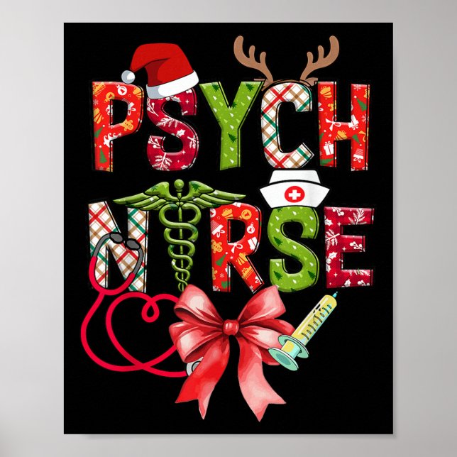 Psych Nurse Christmas Cute Coquette Christmas Bow  Poster (Framsidan)