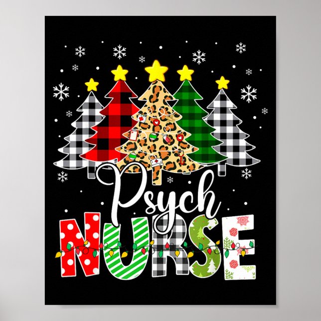 Psych Nurse Xmas Tree Leopard Red Plaid Christmas  Poster (Framsidan)