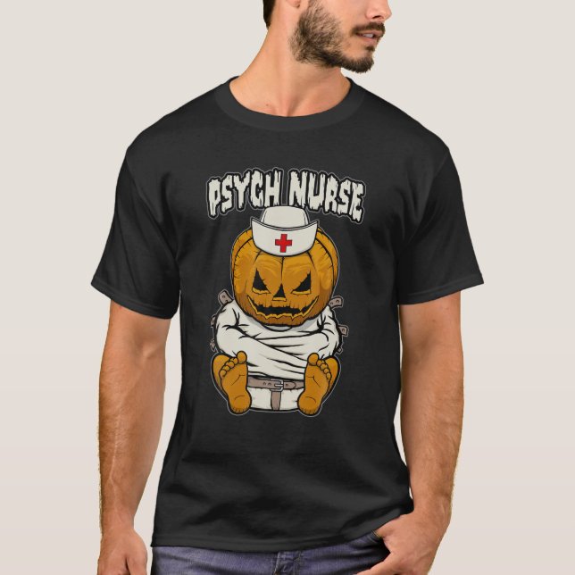 Psych Psychiatic Nurse Crazy Halloween Pumpkin T Shirt (Framsida)