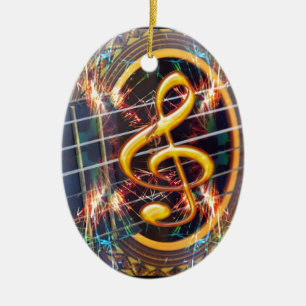 Psychadelic Accoustic Guitar, musikdesign lakan Julgransprydnad Keramik