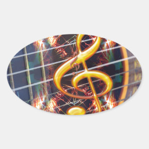 Psychadelic Accoustic Guitar, musikdesign lakan Ovalt Klistermärke