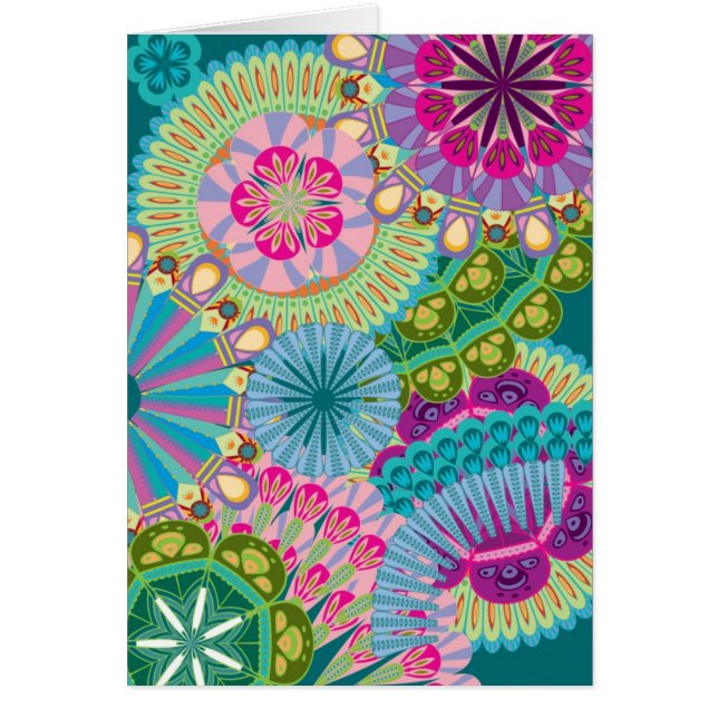psychadelic fjäderblommor hälsningskort (Framsidan)