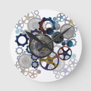 Psychadeliska steampunkredskap, kuggar, klockgåva  rund klocka