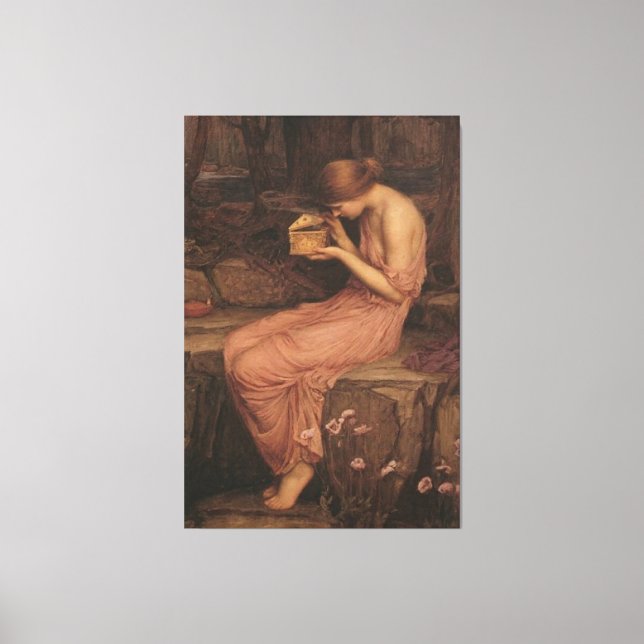Psyche Open the Golden Box by J W Waterhouse Canvastryck (Framsida)
