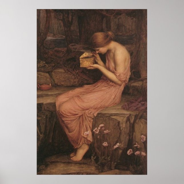 Psyche Open the Golden Box by J W Waterhouse Poster (Framsidan)