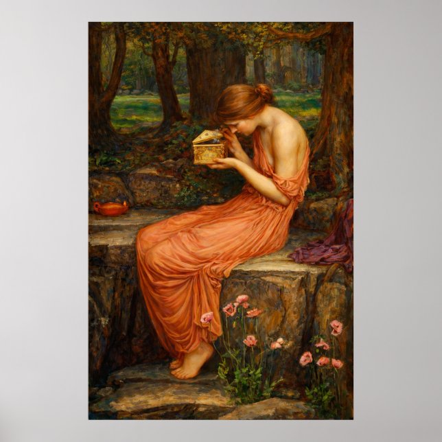 Psyche Opening the Golden Box by Waterhouse Poster (Framsidan)