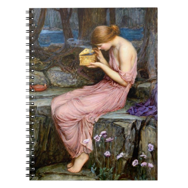Psyche som öppnar Golden Box Waterhouse Painting Anteckningsbok (Framsidan)
