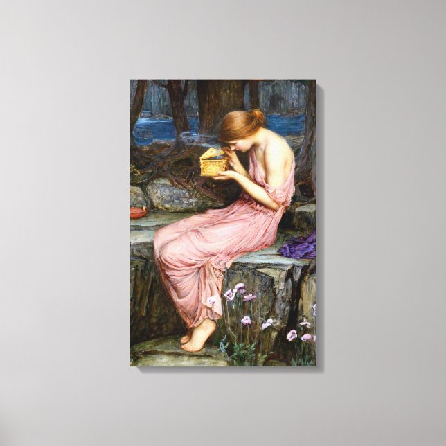 Psyche som öppnar Golden Box Waterhouse Painting Canvastryck (Framsida)