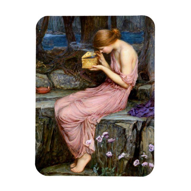Psyche som öppnar Golden Box Waterhouse Painting Magnet (Vertikal)