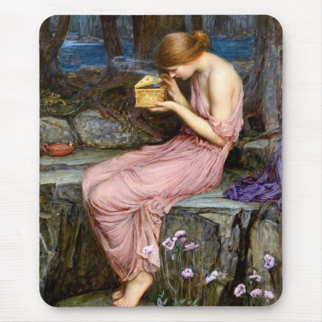 Psyche som öppnar Golden Box Waterhouse Painting Musmatta (Framsidan)