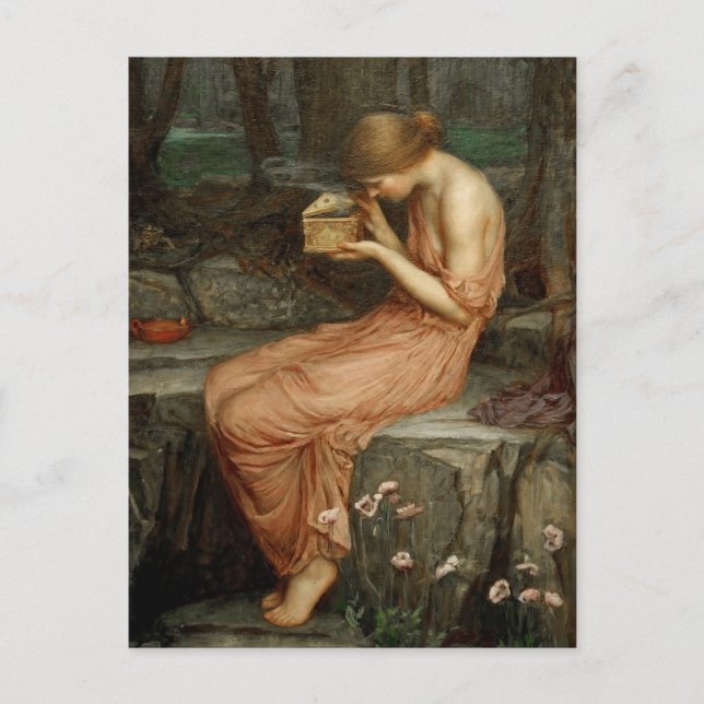 Psyche som öppnar Golden Box Waterhouse Painting Vykort (Framsida)