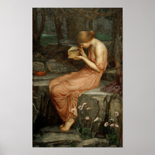 Psyche som öppnar Golden Box Waterhouse-utskrift Poster