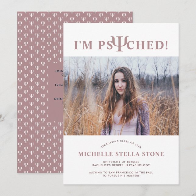 Psyched ψ Psychology Studenten-inbjudan Meddelande (Fram/baksida)