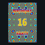 Psychedelic 16th födelsedagsfest inbjudan<br><div class="desc">Ett öga som fångar den psychedelic 16th födelsedagsfest inbjudan. Färgrikt och ljust,  är denna en födelsedagsfest inbjudan som ska märkas. Tillfoga ditt party specificerar på baksidaen för att personifiera detta speciella kort.</div>