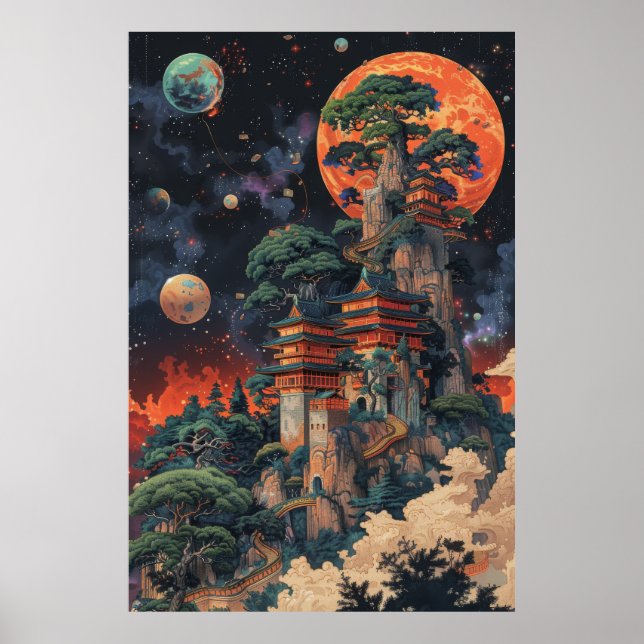 Psychedelic 3D DMT Baobab Bonsai Ukiyo-e Poster (Framsidan)