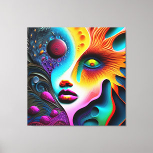 Psychedelic Abstrakt Ansikte Vibrant Trippy Canvastryck