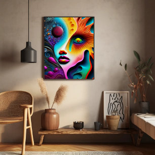 Psychedelic Abstrakt Ansikte Vibrant Trippy Poster