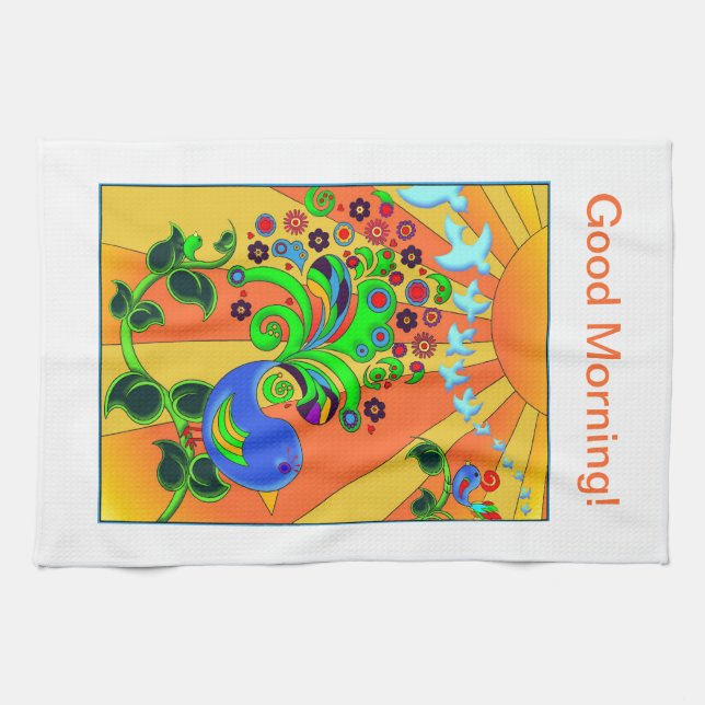 Psychedelic abstrakt fågel kökshandduk (Horisontell)