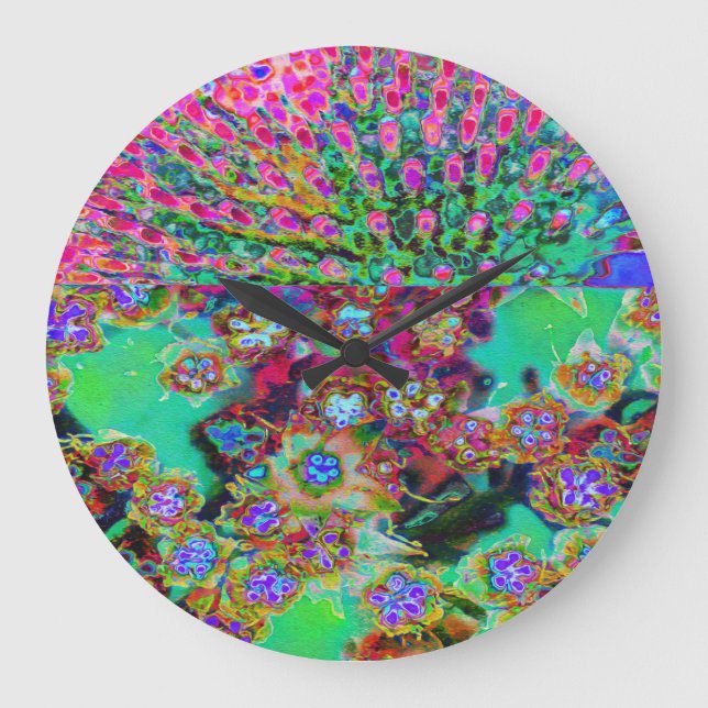 Psychedelic Abstrakt Groovy Lila Sedum Stor Klocka (Framsida)