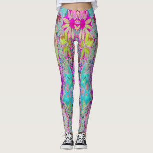 Psychedelic Abstrakt Magenta och Aqua Garden Art Leggings