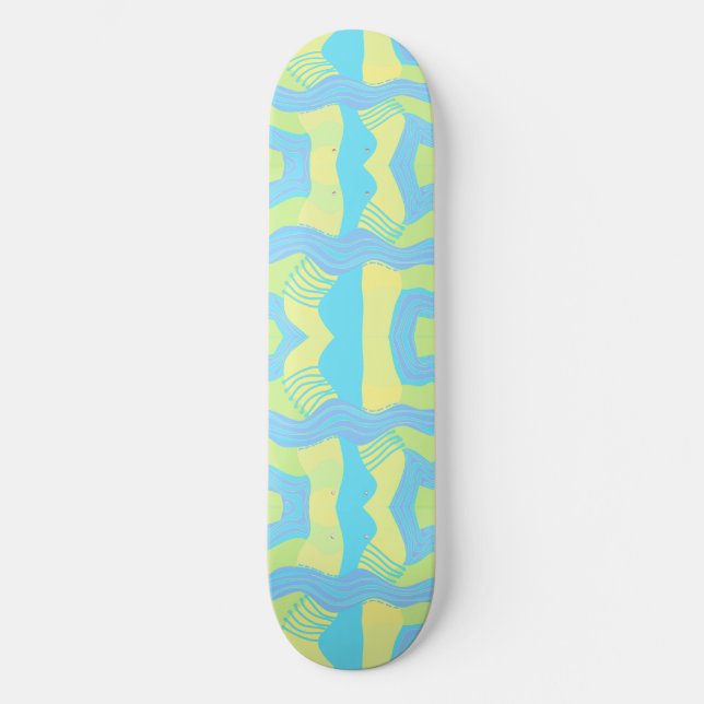 Psychedelic African Patchwork: Grönt Blue Gult Mini Skateboard Bräda 18,5 Cm (Framsida)