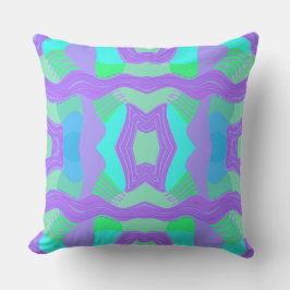 Psychedelic African Patchwork: Grönt Lilac Blue Kudde