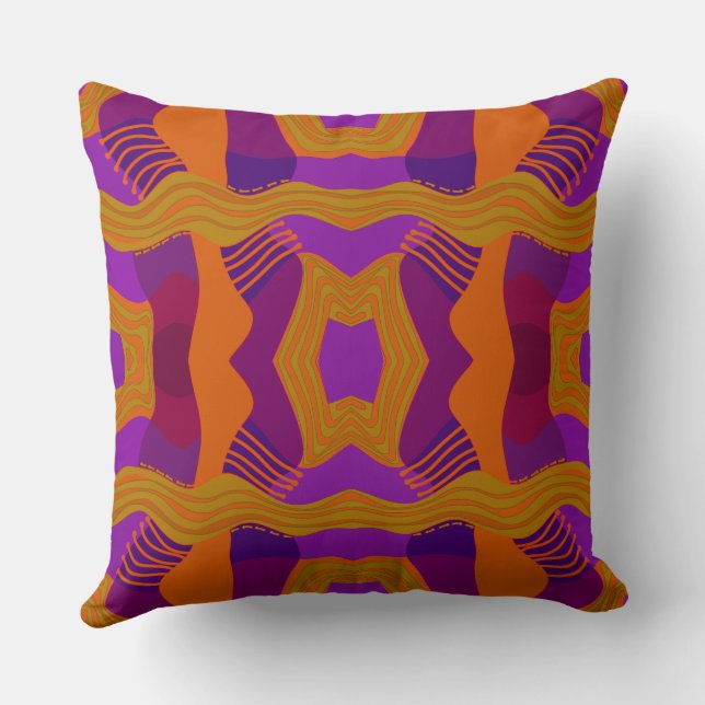 Psychedelic African Patchwork: Lila Orange Olive Kudde (Baksida)