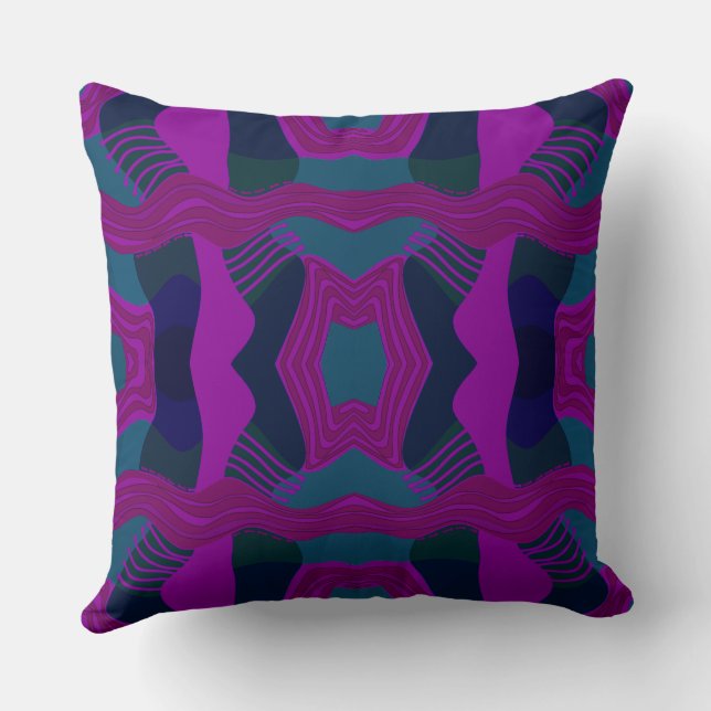 Psychedelic African Patchwork: Teal Magenta Grönt Kudde (Baksida)