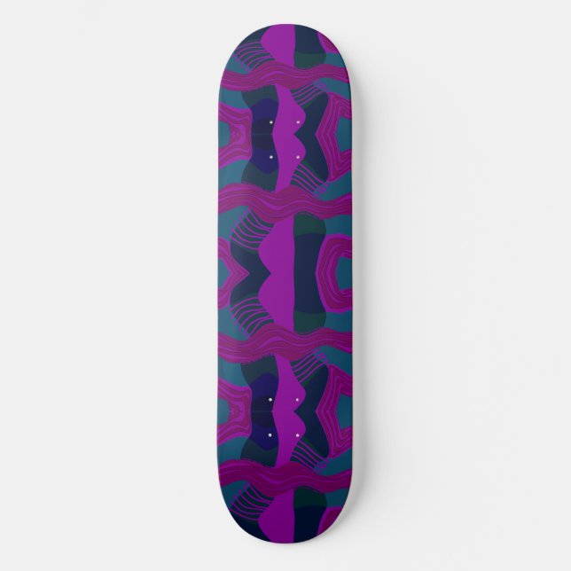 Psychedelic African Patchwork: Teal Magenta Grönt Mini Skateboard Bräda 18,5 Cm (Framsida)