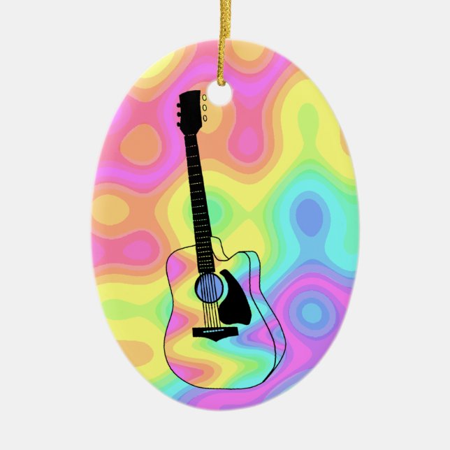 Psychedelic akustisk gitarr julgransprydnad keramik (Framsidan)