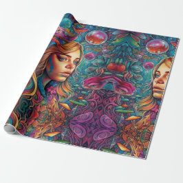 Psychedelic Alice in wonderland Blue Girl Theme Presentpapper
