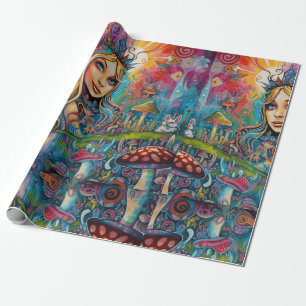 Psychedelic Alice in wonderland Bold Färg Theme Presentpapper