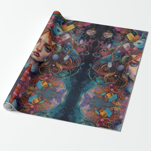 Psychedelic Alice in wonderland Theme Presentpapper (Utrullad)