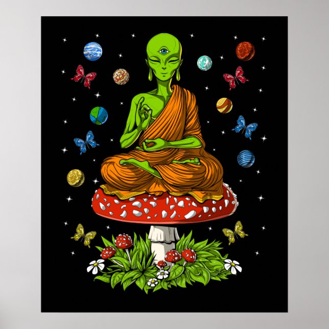 Psychedelic Alien Buddha Poster (Framsidan)