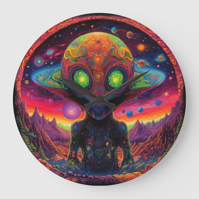 Psychedelic Alien Friend Stor Klocka (Framsida)