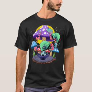 Psychedelic Alien Mushroom Nostalgia Groovy Vibe H T Shirt