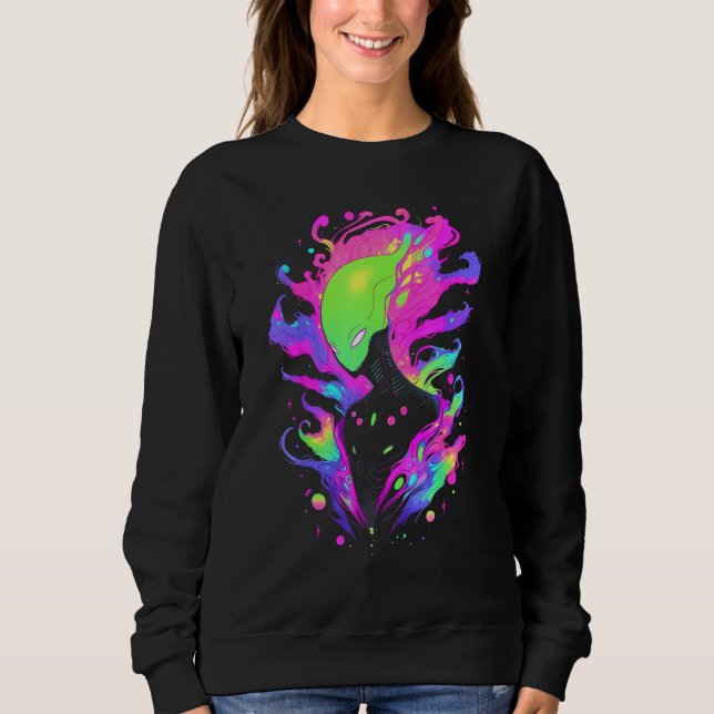Psychedelic Alien Party Rave Extraterrestrial UFO  T Shirt (Framsida)