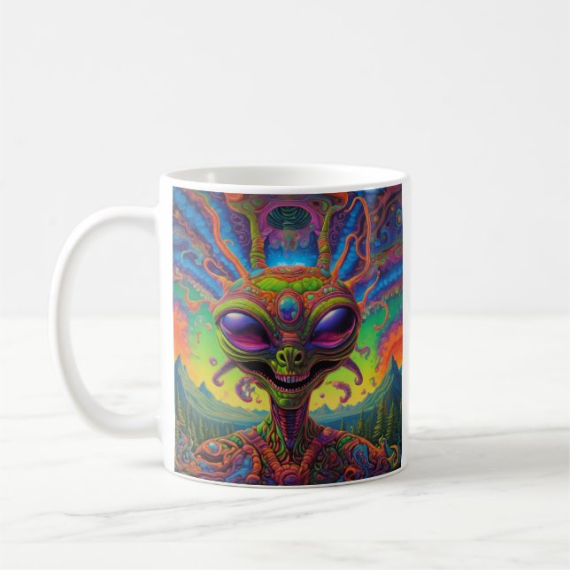 Psychedelic Alien Porträtt Kaffemugg (Vänster)