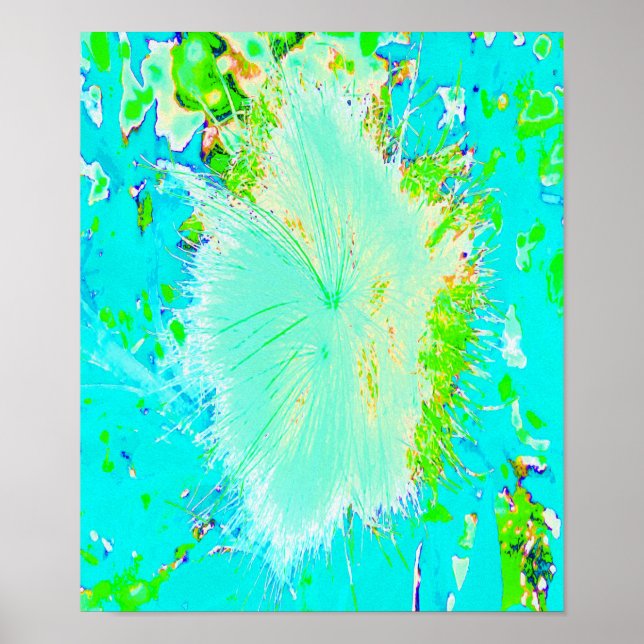Psychedelic Aqua and Lime Green Milkweed Poster (Framsidan)