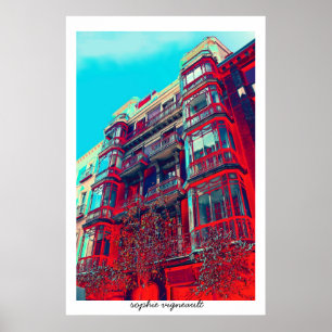 psychedelic arkitektoniskt byggnadaffischtryck poster