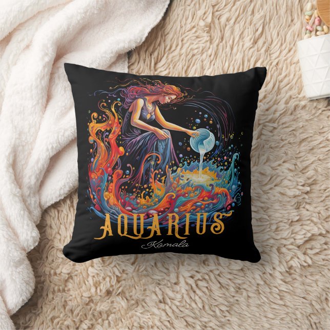 Psychedelic Art Aquarius Zodiac Namn Kudde (Filt)