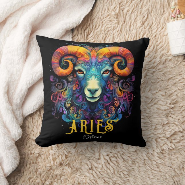 Psychedelic Art Aries Zodiac Namn Kudde (Filt)