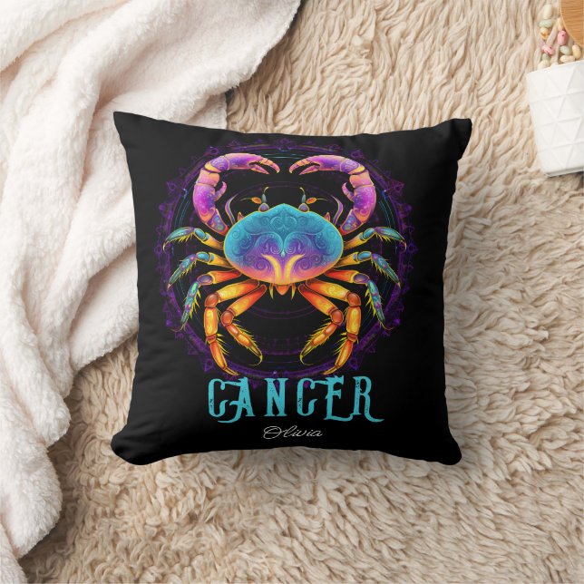 Psychedelic Art Cancer Zodiac Namn Kudde (Filt)