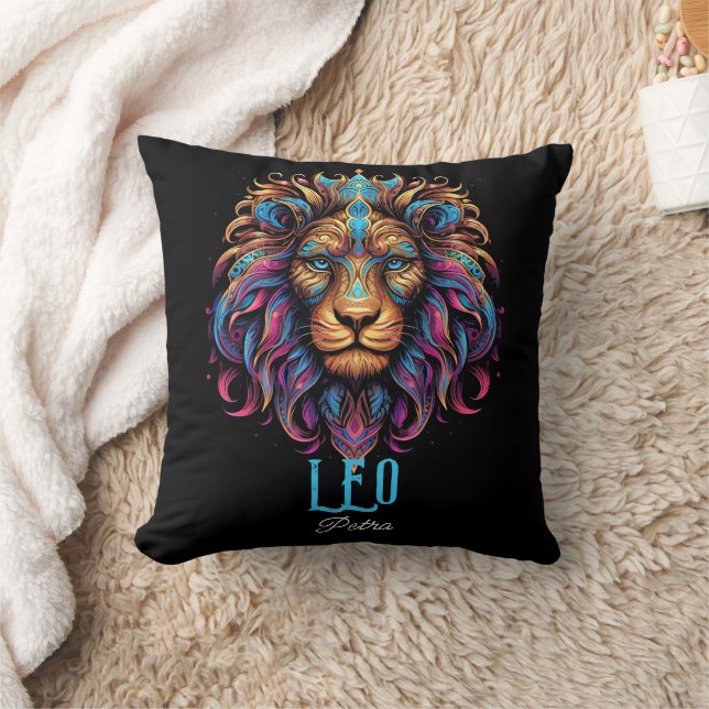 Psychedelic Art Leo Zodiac Namn Kudde (Filt)