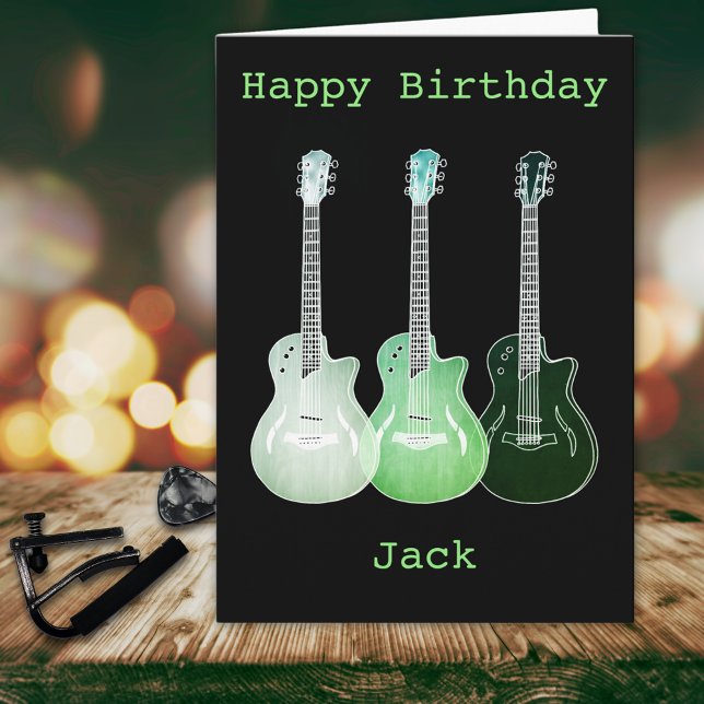 Psychedelic Art Music Guitar Teckning Add Namn Jac Kort (Funky guitar green pop art personalized name happy birthday greeting card for guitarist musicians)