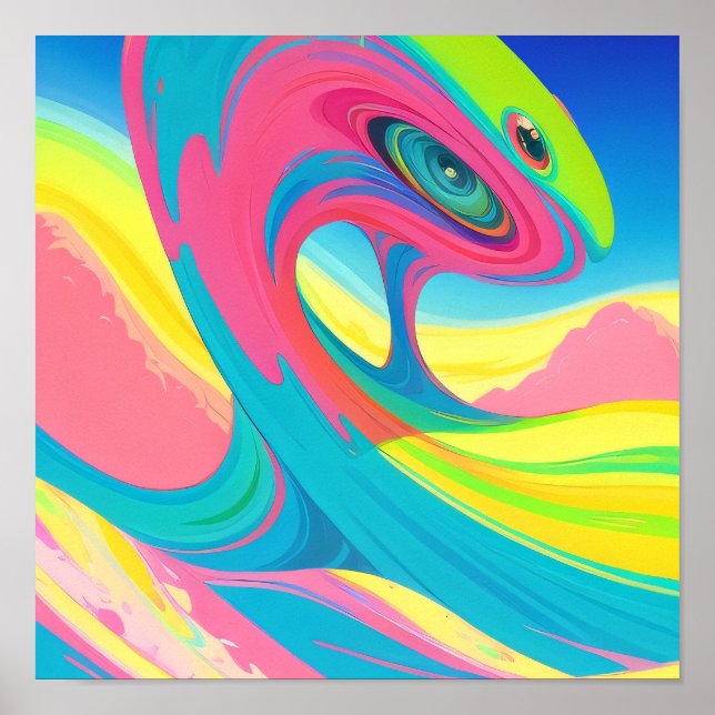 Psychedelic Art Rosa Grön  Poster (Framsidan)
