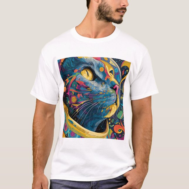 Psychedelic Astro Cat – Cosmic Color Burst T Shirt (Framsida)
