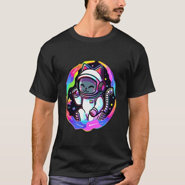 Psychedelic Astronaut Katt EDM Trippu Festival T Shirt (Framsida)