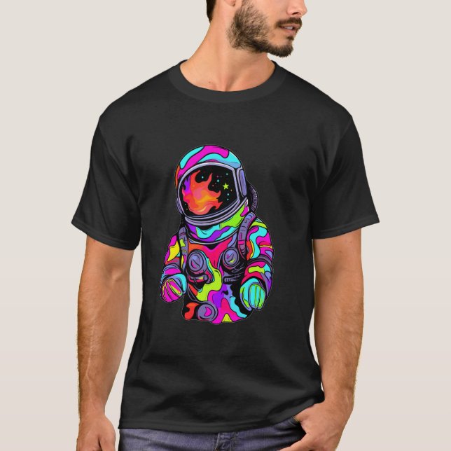 Psychedelic Astronaut Trippy Summer Festival T Shirt (Framsida)
