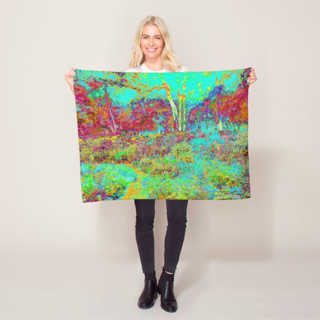 Psychedelic Autumn Guld och Aqua Garden Ligcape Fleecefilt (På plats)